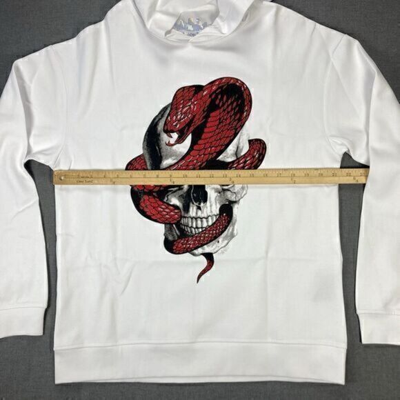 Heads Or Tails Hoodie Mens Sz Large White Skull Snake Rhinestones Pull Over Rare - Picture 11 of 16